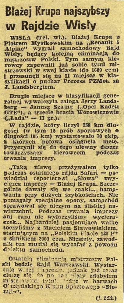 Rajd Wisły - 1978r.