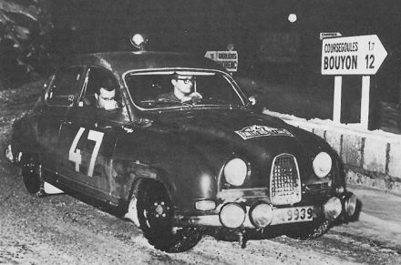 Ove Andersson i Torsten Aman na samochodzie Saab 96 Sport.