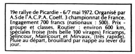 19 Rallye de Picardie. 4 eliminacja.  6-7.05.1972r. 