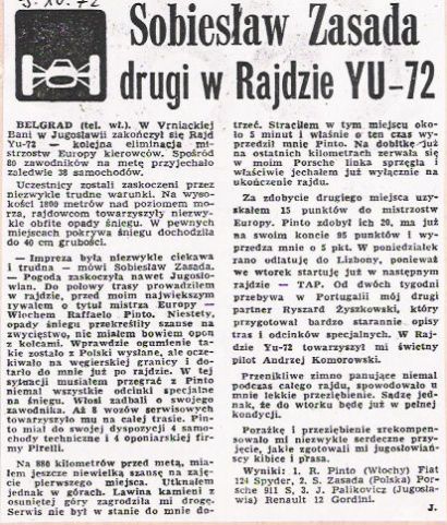 6 Rajd Jugosławii.  5-8.10.1972r.