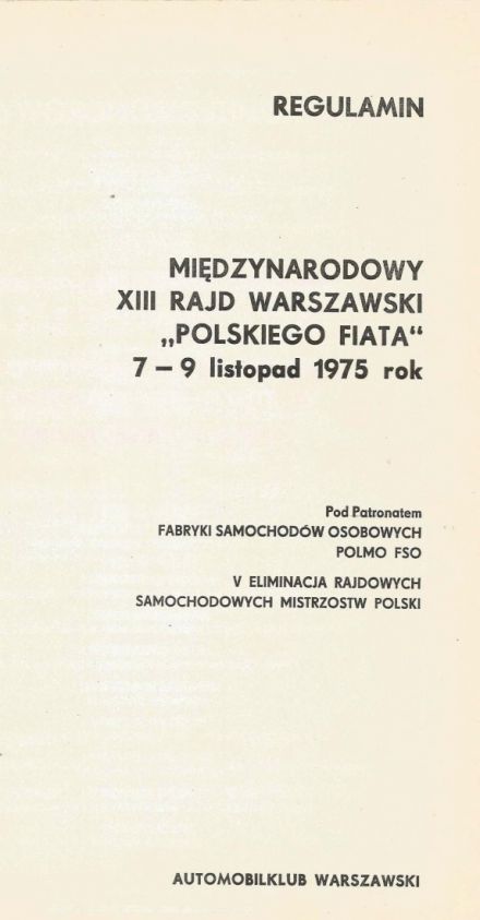 13 Rajd Warszawski - 1975r