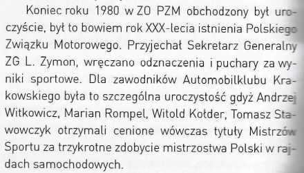 Podsumowanie rajdowych mistrzostw okręgu krakowskiego - 1980r