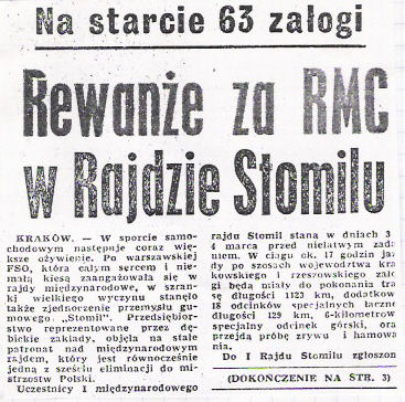 1 Rajd Stomil. 1 eliminacja.   3-5.03.1972r.