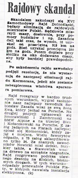 16 Rajd Dolnośląski. 2 eliminacja.  20-21.05.1972r.