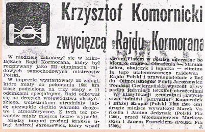 Rajd Kormoran. 3 eliminacja.  6-7.06.1972r.