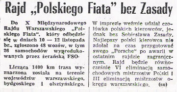 10 Rajd Warszawski „Polskiego Fiata”. 6 eliminacja.  10-12.11.1972r.