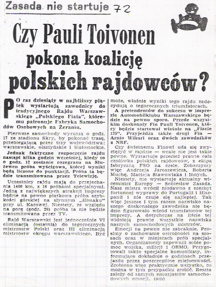 10 Rajd Warszawski „Polskiego Fiata”. 6 eliminacja.  10-12.11.1972r.