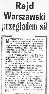 10 Rajd Warszawski „Polskiego Fiata”. 6 eliminacja.  10-12.11.1972r.