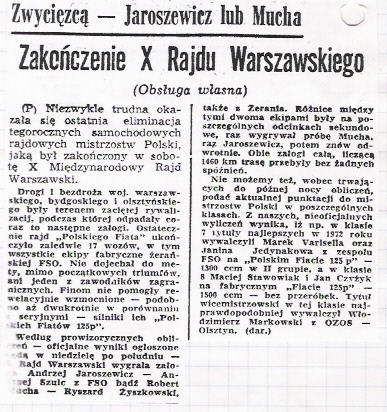 10 Rajd Warszawski „Polskiego Fiata”. 6 eliminacja.  10-12.11.1972r.