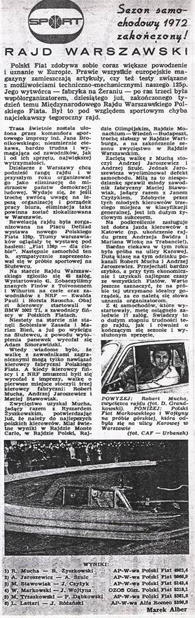 10 Rajd Warszawski „Polskiego Fiata”. 6 eliminacja.  10-12.11.1972r.