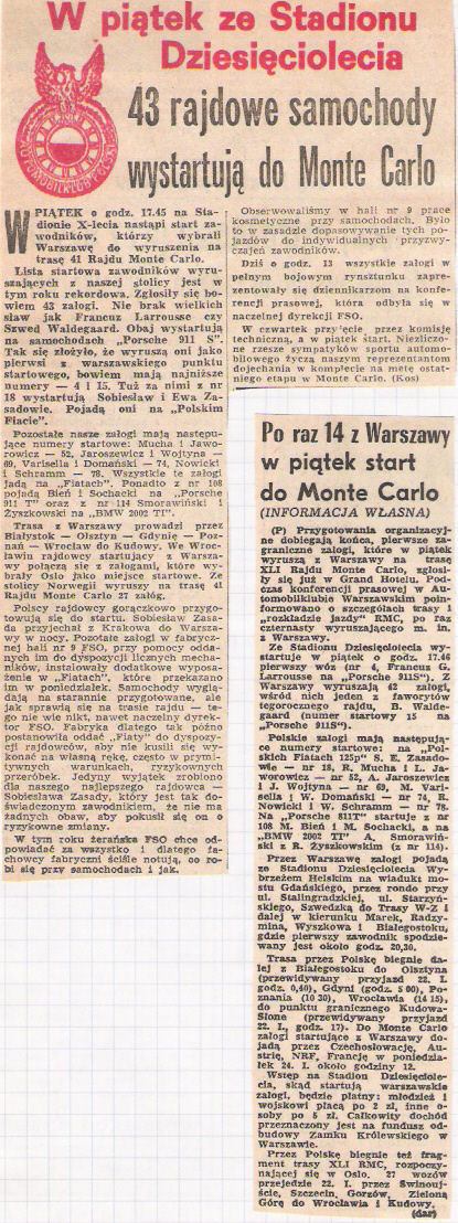 41.Rajd Monte Carlo (MC). 1 eliminacja.  21-29.01.1972r.