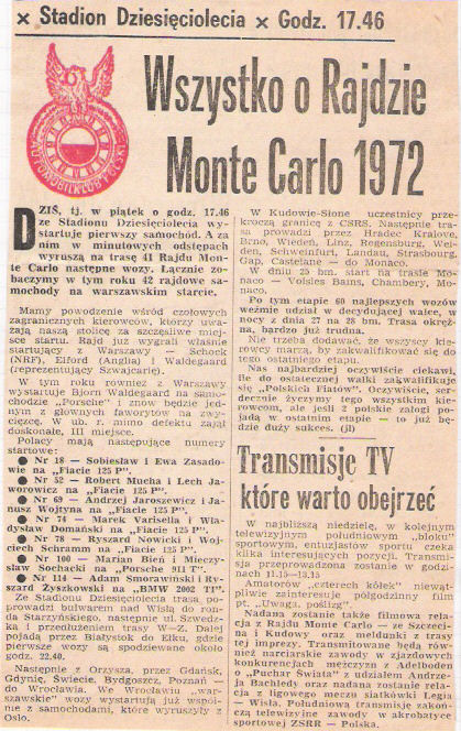 41.Rajd Monte Carlo (MC). 1 eliminacja.  21-29.01.1972r.