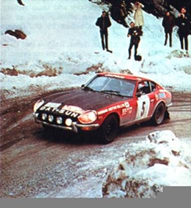 Rauno Aaltonen i Jean Todt na samochodzie Datsun 240Z.