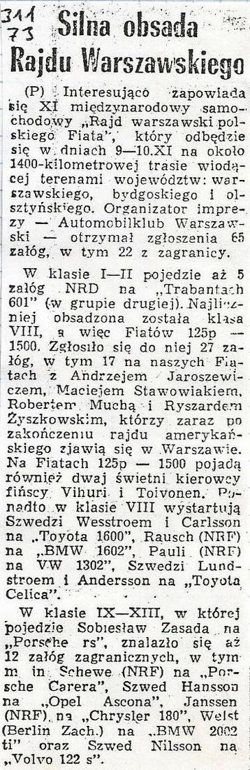 Rajd Warszawski 1973r