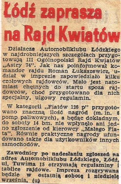 Rajd Kwiatów -Astry 1974