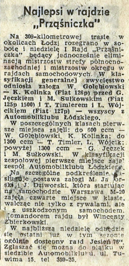 Rajd Prząśniczka - 1976r