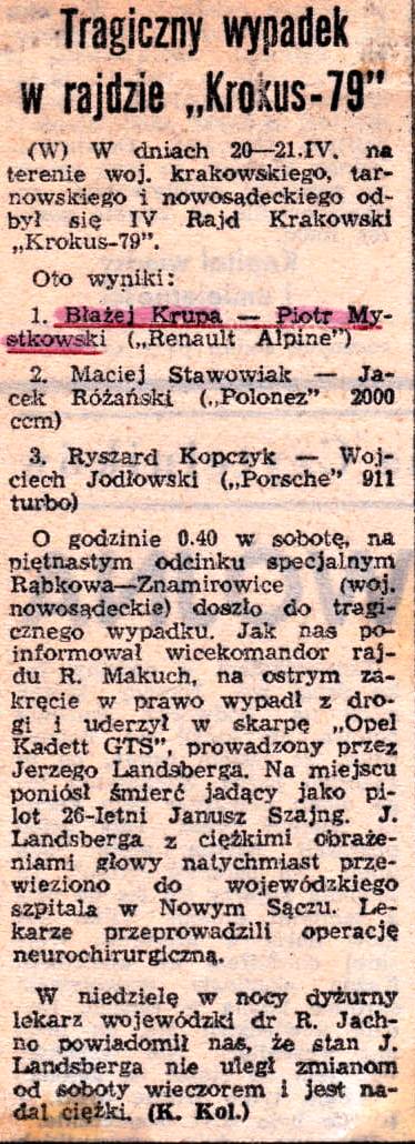 4 Rajd Krakowski Krokusy - 1979r.