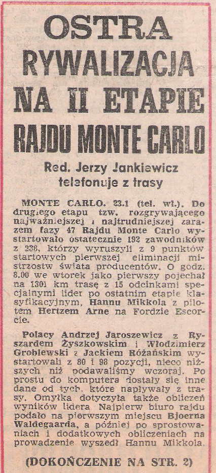 47 Rallye Monte Carlo (MC) - 1 eliminacja
