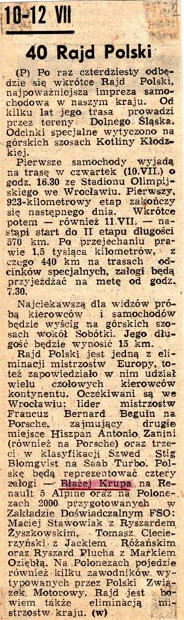 40 Rajd Polski - 1980r
