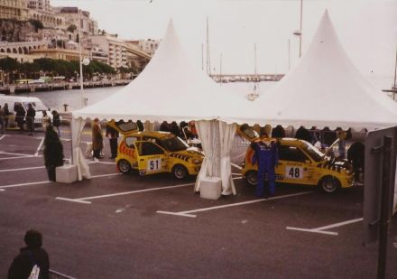 Rajd Monte Carlo-1999r. Nr.48.Jacek Sikora i Marek Kaczmarek, nr.51.Peter Zehetmaier i Bernd Marx - Fiaty Seicento Sporting Abarth Kit Car.