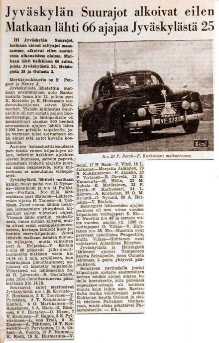 Rally Jyvaskylan Suurajot (1000 jezior) - 1953r