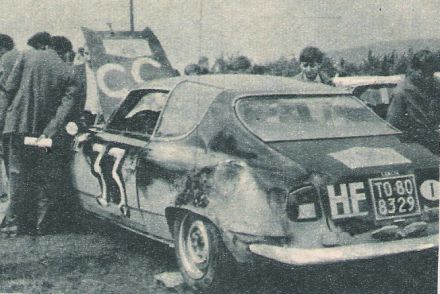 Ove Andersson i Rolf Dahlgren – Lancia Flavia. Niestety ta Lancia po spotkaniu z drzewem na odcinku pod Krakowem odmówiła potem posłuszeństwa wskutek uszkodzenia gaźnika. (Motor 35 / 1966).
