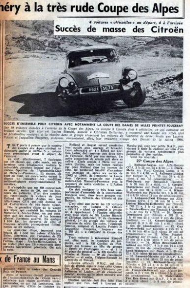 27 Rallye Coupe des Alpes (F). 12 eliminacja.  5-9.10.66r.