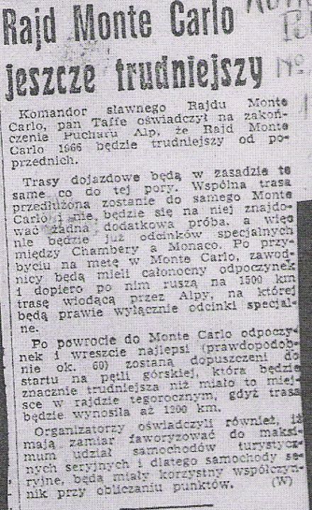 35 Rallye  Monte  Carlo (MC). 1 eliminacja.  14-21.01.1966r.