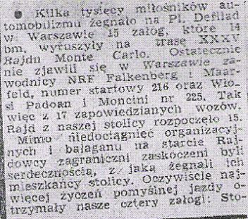 35 Rallye  Monte  Carlo (MC). 1 eliminacja.  14-21.01.1966r.