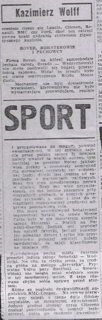 35 Rallye  Monte  Carlo (MC). 1 eliminacja.  14-21.01.1966r.