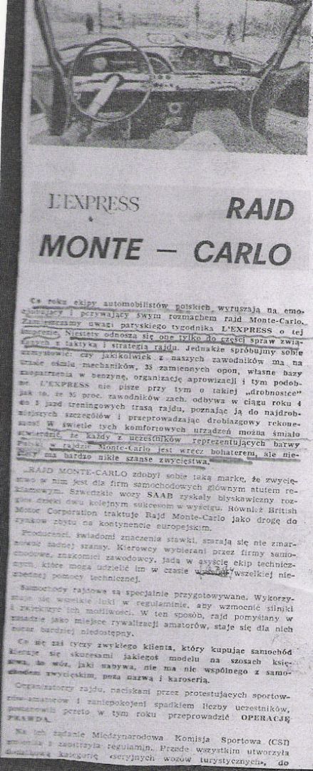 35 Rallye  Monte  Carlo (MC). 1 eliminacja.  14-21.01.1966r.