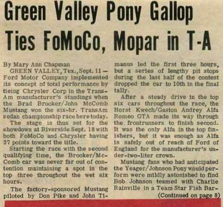 Green Valley. Pan America Endurance Race. 6 eliminacja.  9-11.09.1966r.