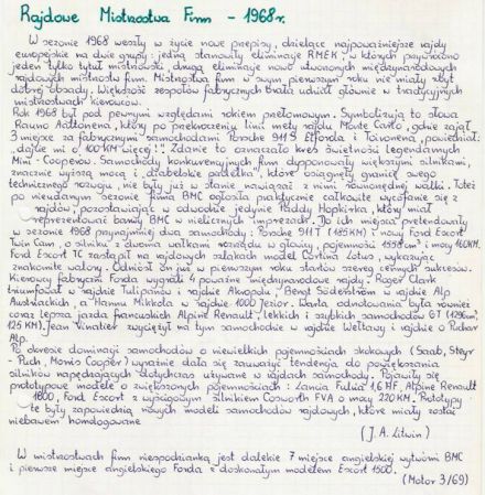 Podsumowanie Rajdowych M.E.Firm - 1968r