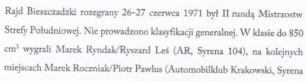 Rajd Bieszczadzki - 1971r