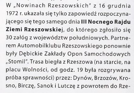 3 Nocny Rajd Ziemi Rzeszowskiej.  16.12.1972r.