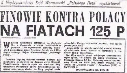10 Rajd Warszawski „Polskiego Fiata”. 6 eliminacja.  10-12.11.1972r.
