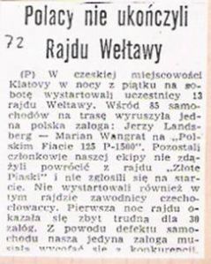 13 Rajd Wełtawy.  30.06.-2.07.1972r