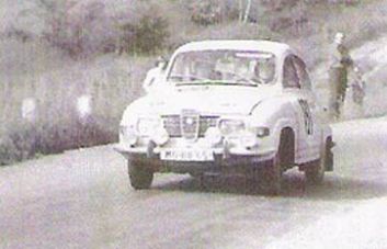 Bohumil Hrodek i Ladislav Svoboda na samochodzie Saab 96.