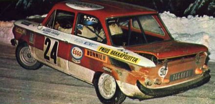 Yves “Vonvon” Evrard i Ginette Evrard na samochodzie NSU 1200 TT.