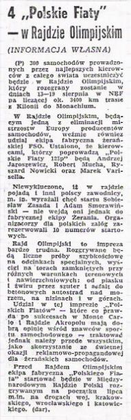 1 Olimpia Rallye. 7 eliminacja.  13-19.08.1972r.