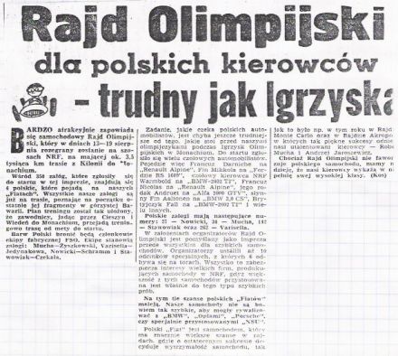 1 Olimpia Rallye. 7 eliminacja.  13-19.08.1972r.