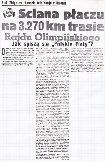 1 Olimpia Rallye. 7 eliminacja.  13-19.08.1972r.