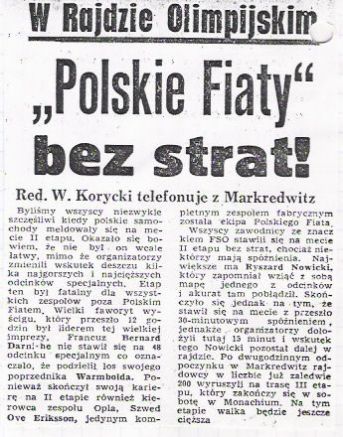1 Olimpia Rallye. 7 eliminacja.  13-19.08.1972r.