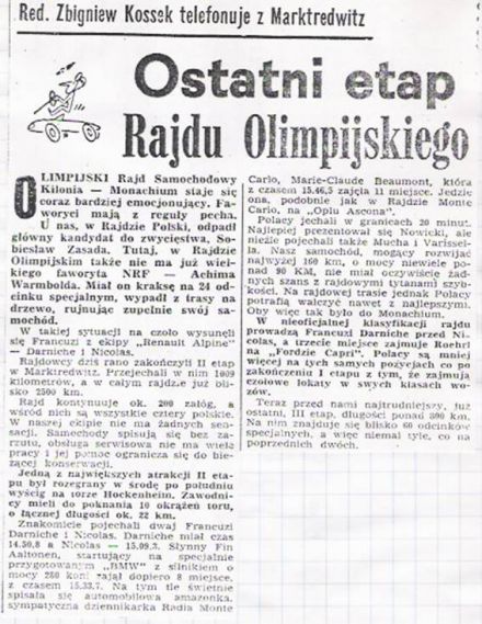1 Olimpia Rallye. 7 eliminacja.  13-19.08.1972r.