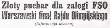 1 Olimpia Rallye. 7 eliminacja.  13-19.08.1972r.