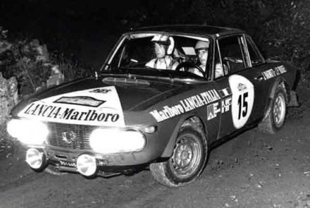 Jean Ragnotti i Jean Pierre Rouget na samochodzie Lancia Fulvia 1600 HF.