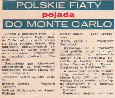 41.Rajd Monte Carlo (MC). 1 eliminacja.  21-29.01.1972r.