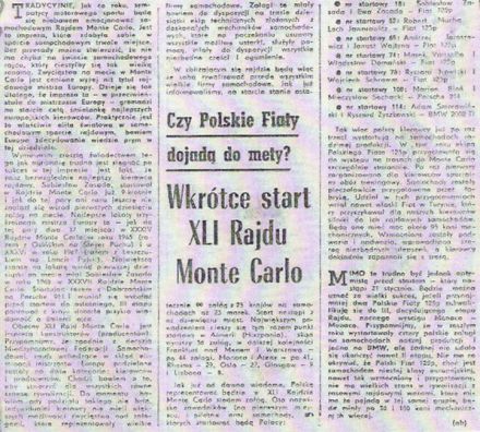 41.Rajd Monte Carlo (MC). 1 eliminacja.  21-29.01.1972r.