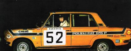 Robert Mucha i Lech Jaworowicz na samochodzie Polski Fiat 125p / 1500.