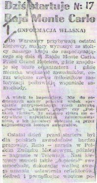 41.Rajd Monte Carlo (MC). 1 eliminacja.  21-29.01.1972r.